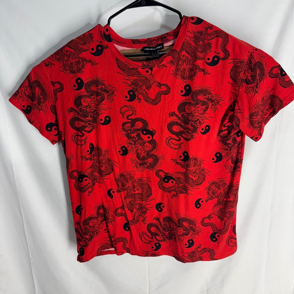 Streetwear‎ Society T-Shirt Mens Large Red Dragon Yin Yang Graphic Tee